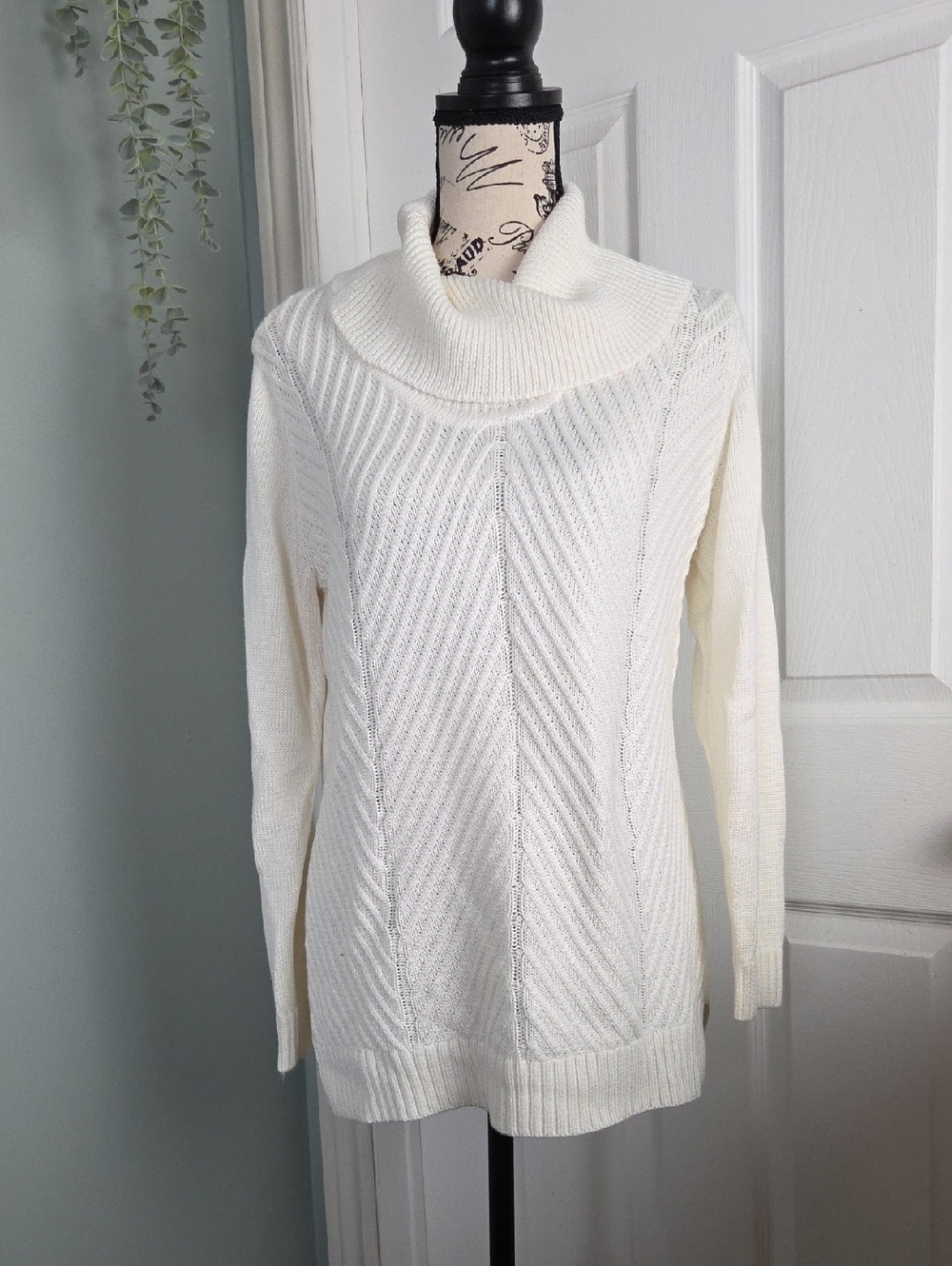 Calvin Klein Ivory Cable Cowl Neck Sweater, Medium